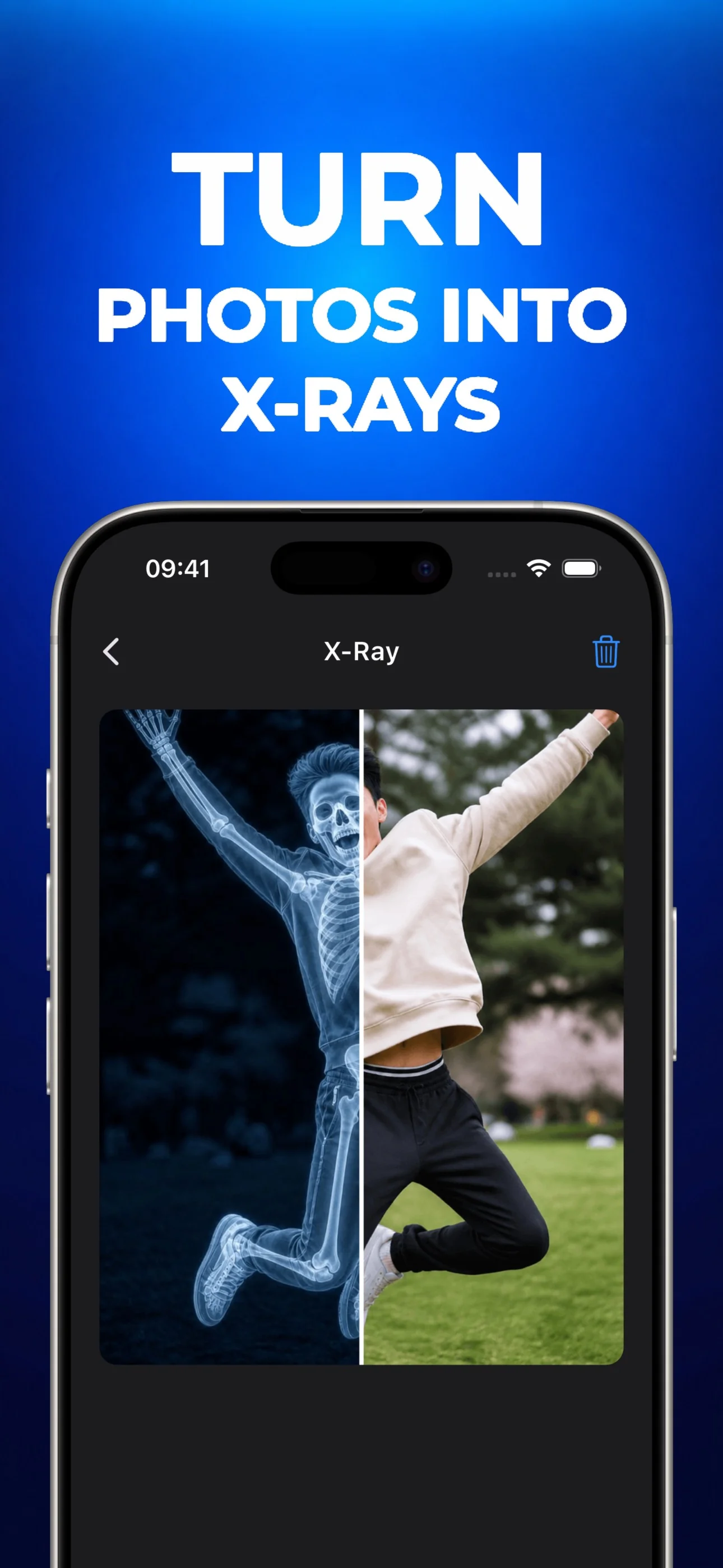 XRayly X-Ray effect compared with the original photo